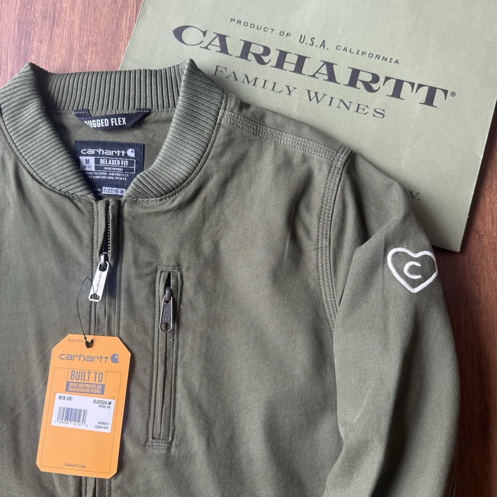 Carhartt Womens Medium Crawford Rugged Flex Canvas Bomber Jacket Green Winery - Picture 2 of 14